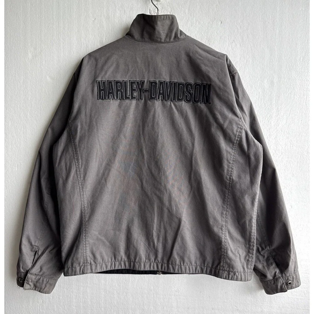 VTG Harley-Davidson Men's Large Black/Gray Reversible Full Zip Bomber Jacket